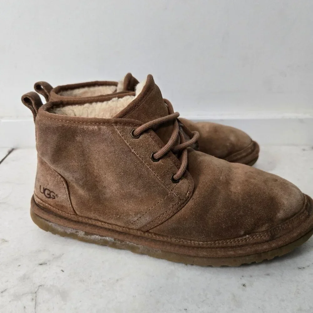 UGG Neumel Brown Suede Men's Lace Ankle Chukka Boots Wool Blend Lined